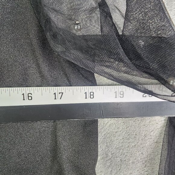 Women's Black Blouse Top With Sheer Pearl-Embellished Sleeves Round Neck S - Picture 8 of 10